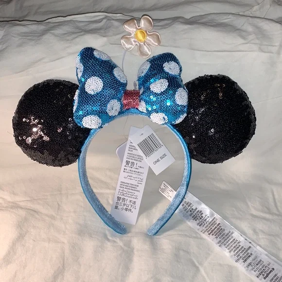 AUTHENTIC DISNEY PARKS MERCHANDISE-Flower w sequined bow&ears Minnie M Headband